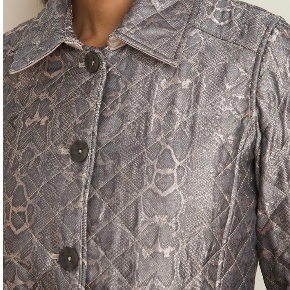 Chico’s Python Print Quilted Jacket Coat Women’s … - image 3